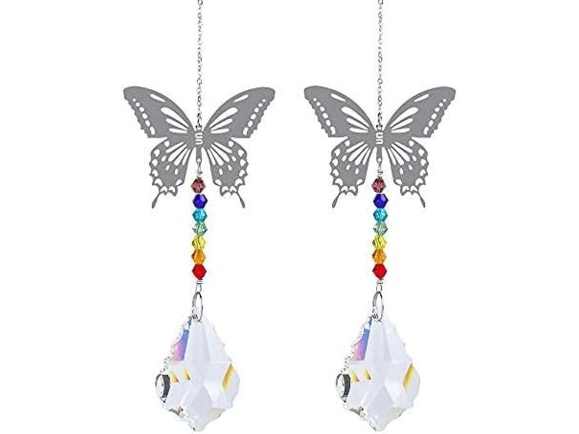 2 Colgantes De Mariposa Con Cristales K9 Y 7 Chakras Para Ventana Jardín Regalo Ideal