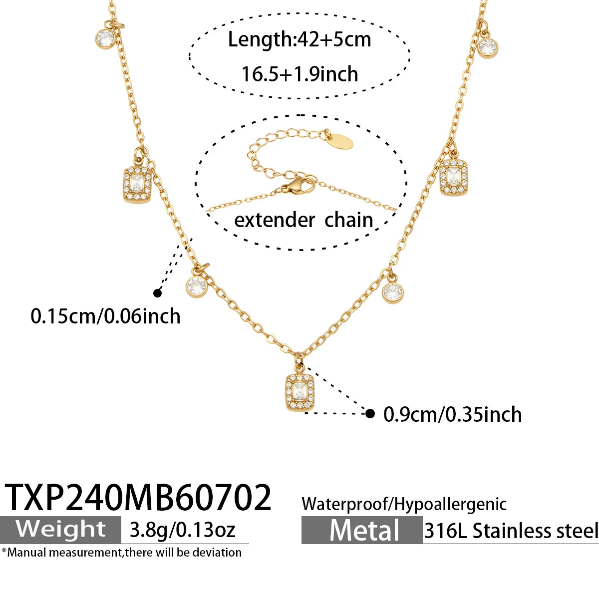 (colar) Conjunto De Colar E Pulseira Com Zircônias Quadradas Em Formato De Coração, Banhado A Ouro, Para Presente.