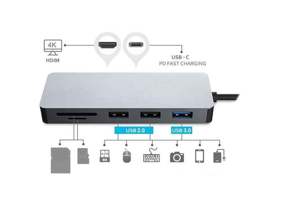 Adaptador Usb Platinet Pmma9822 Hdmi Usb C Microsd Prata