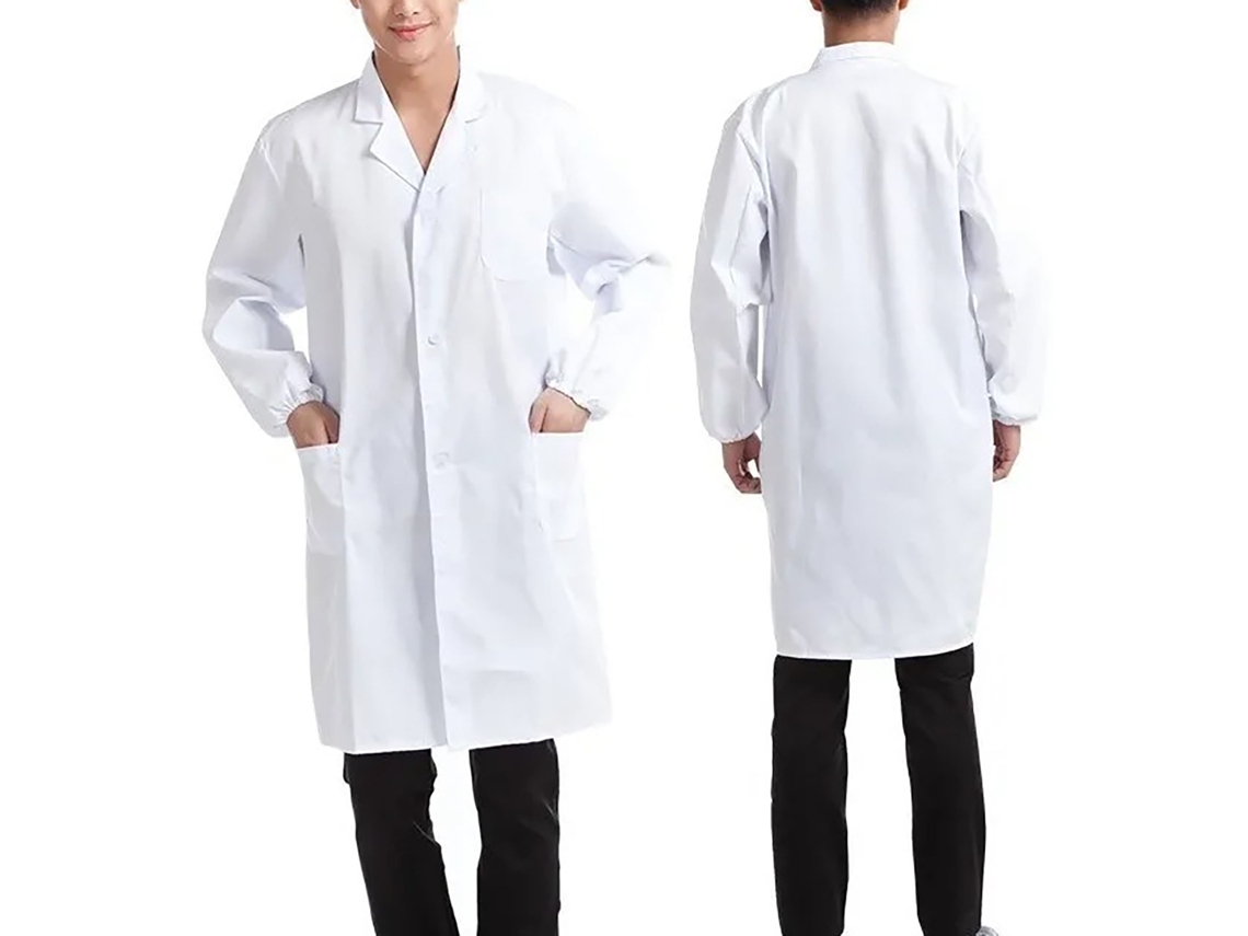 Bata de Laboratório Profissional Algodão Macio Manga Longa Punho Elástico XL