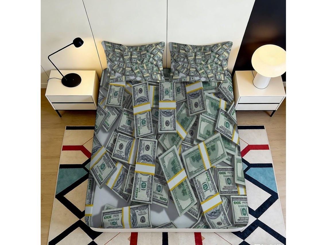 Conjunto de Cama com Estampa 3d Pacote em Microfibra Fronha 200x200cm