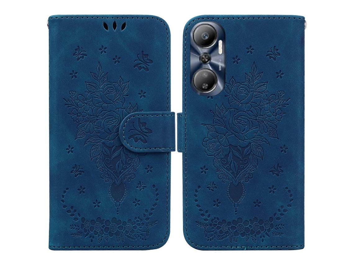 Capa De Celular Em Couro Com Estampa De Borboleta E Rosa Para Infinix Hot 20