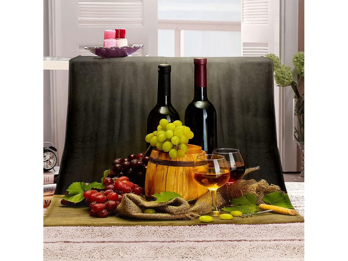 Manta com Estampa de Uvas Vermelhas em Microfibra 150x150cm