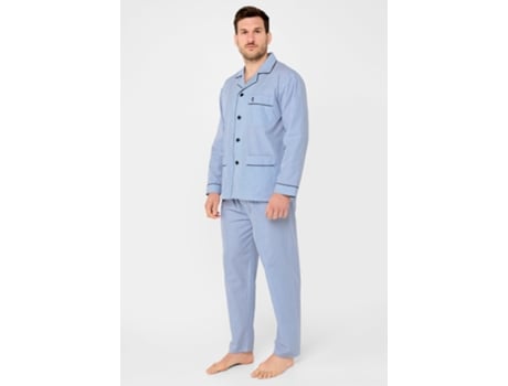 Pijama longo masculino com aba, popeline listrado, The Night Owl