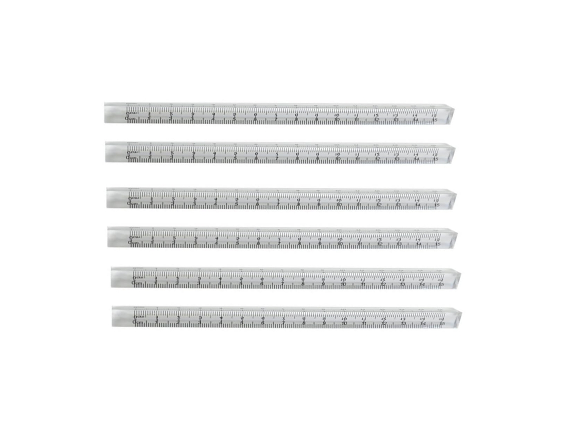 Régua de plástico transparente Nuobesty com 6 peças para estudantes, ideal para ensino e desenho.