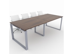 Mesa de Reunião de Casa e de Escritório Estrutura Fechada Cor Cinzento Prateado Tampo de Mesa em Melamina Nogueira 240X100 Fabricada em Espanha OFICIT