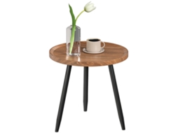 Mesa De Centro Redonda Com Borda Elevada, 3 Pés Em Madeira E Aço Ø40x39 Cm, Preto E Cor Madeira