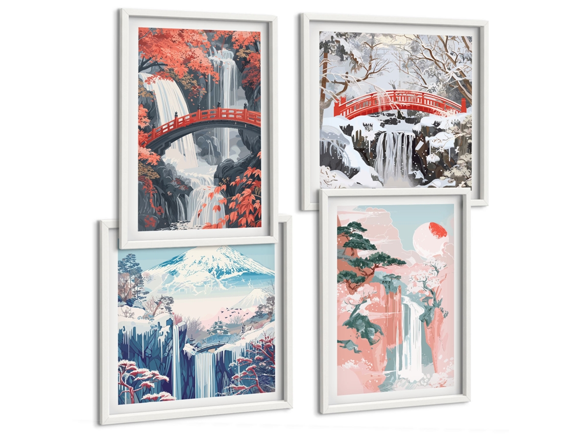 Pinturas Murais Modernas Vistas Da Grécia Com Barcos E Casas Moldura Branca Quadros Para A Sala De Estar Espelharte (conjunto De 4 Imagens)