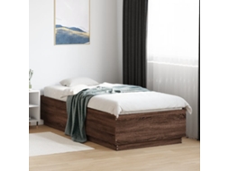 Vidaxl Estrutura Cama C/ Luzes Led Derivados Madeira Carvalho Castanho