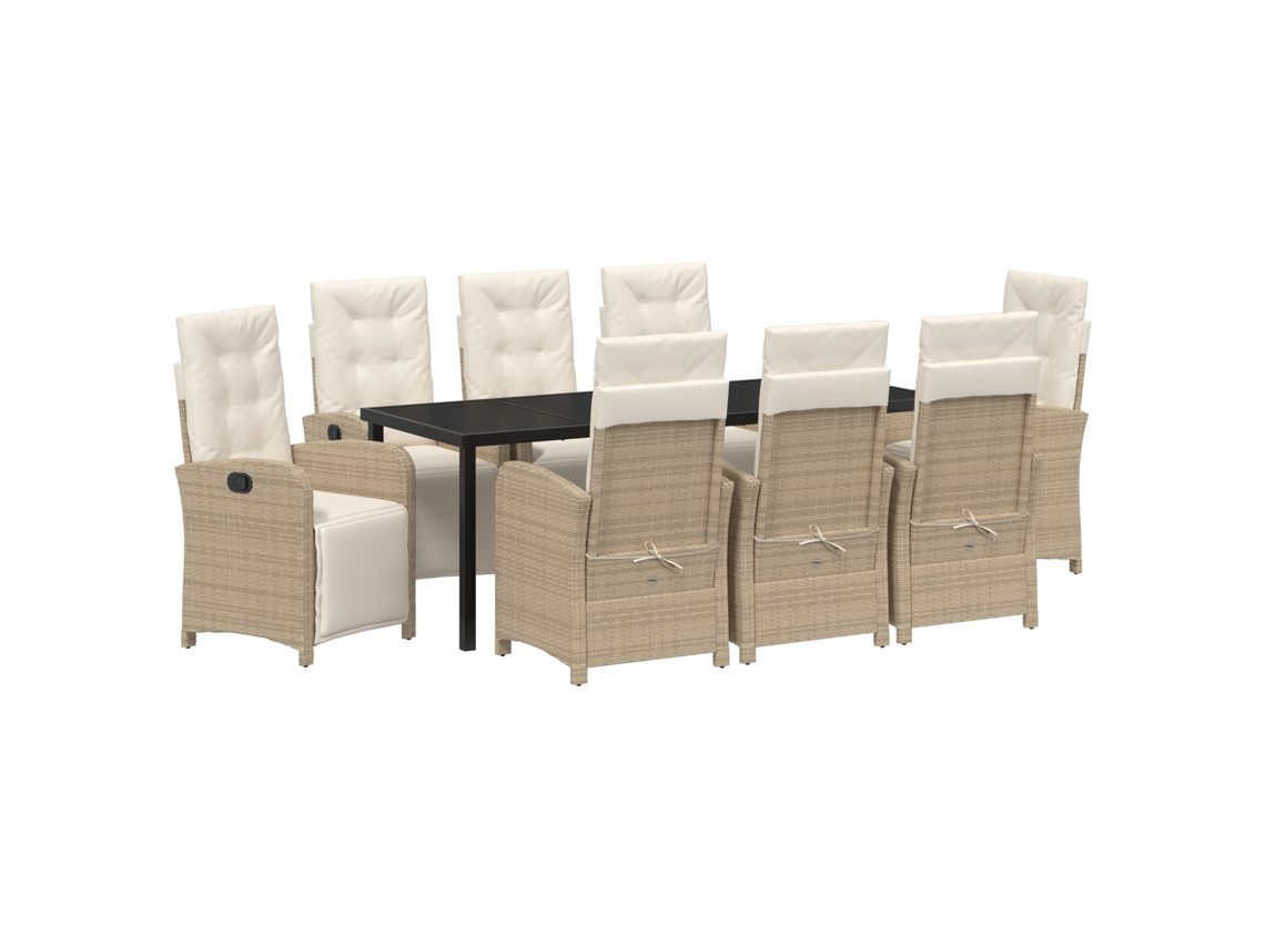 Conjunto 9 Conjunto De Jantar Para Jardim Vidaxl Bege Vime Pe (200 X 80 X 73 Cm)