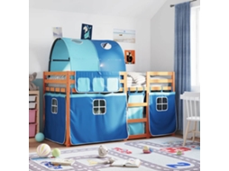 Vidaxl Beliche com Cortinas 90x200 Cm Madeira de Pinho Maciça Azul