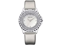 Relógio de Pulso Feminino Casual Geekthink com Pulseira de Couro Pu e Pedras Strass Prata