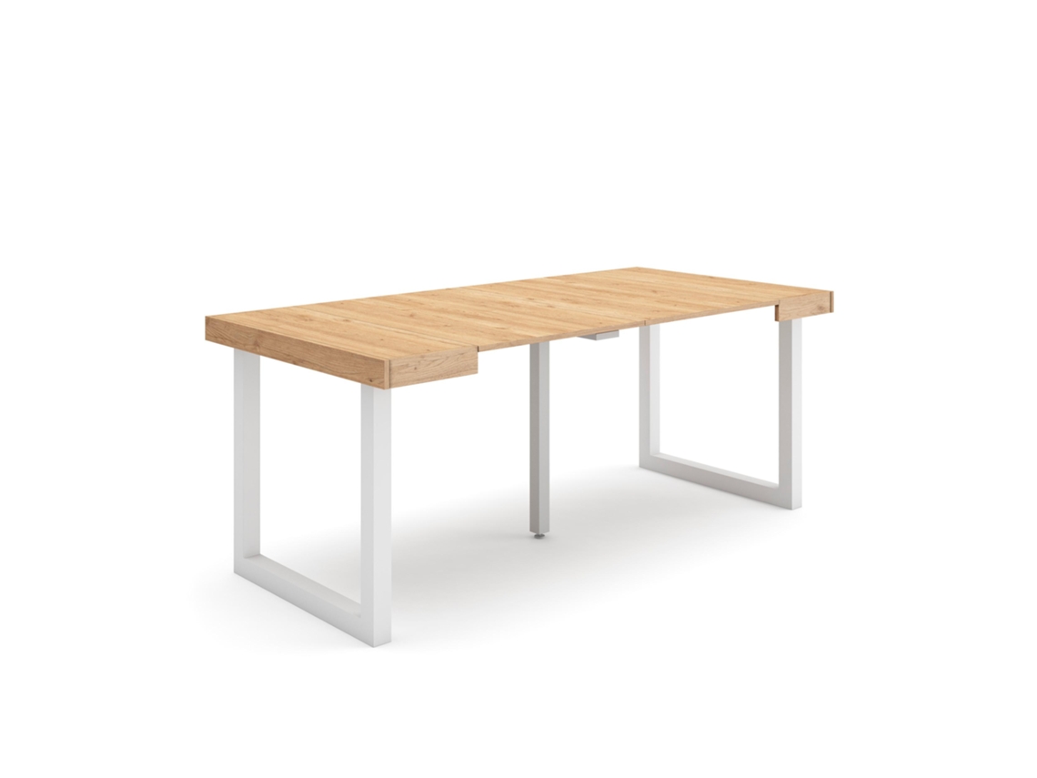 Mesa Consola Extensível, 180x90x73cm, Para 8 Pessoas, Pés De Madeira, Carvalho