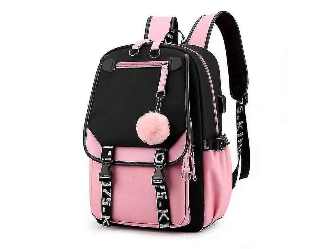 Mochila para Meninas MDUG com Carregador USB, Resistente à Água, Rosa