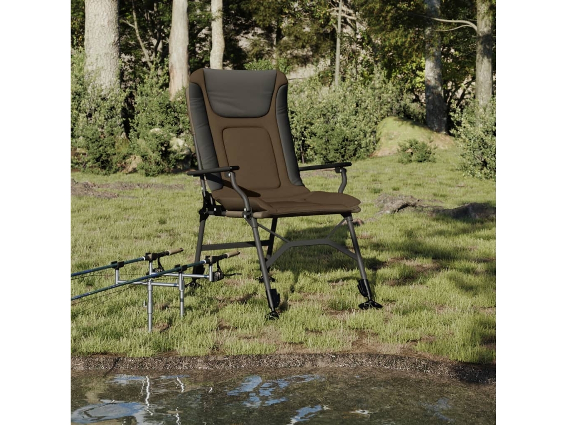 Cadeira De Jardim De Pesca C/ Apoios De Braços Dobrável Cinza-acastanhado