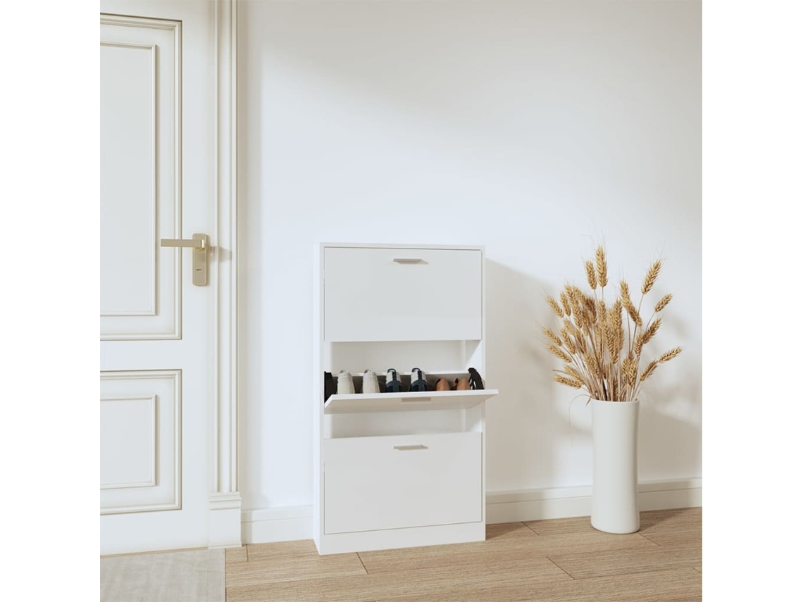 Vidaxl Sapateira 59x17x108 Cm Derivados De Madeira Branco Brilhante