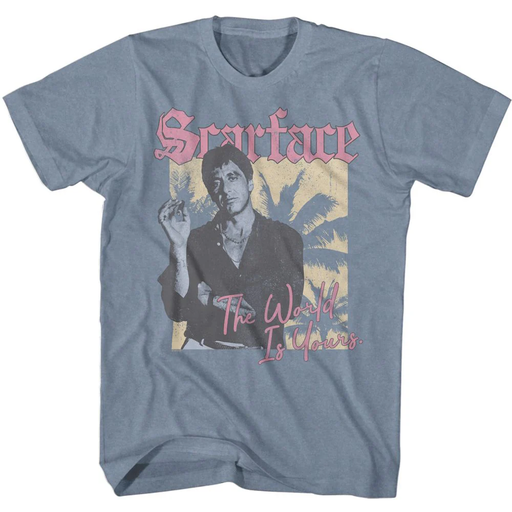 Unisex Adult T-shirt Rockinstone Scarface Movie The World Is Yours Heather Indigo Sizes