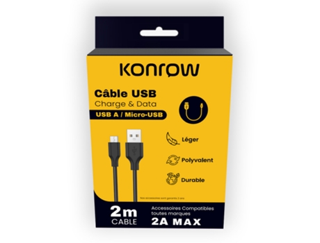 Kcatmpb2 Câble Micro Usb Vers Type A Emballage Original Konrow (2m, Noir)