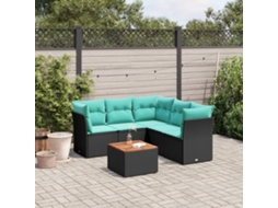 Vidaxl 6 Pcs Conjunto De Sofás P/ Jardim C/ Almofadões Vime Pe Preto