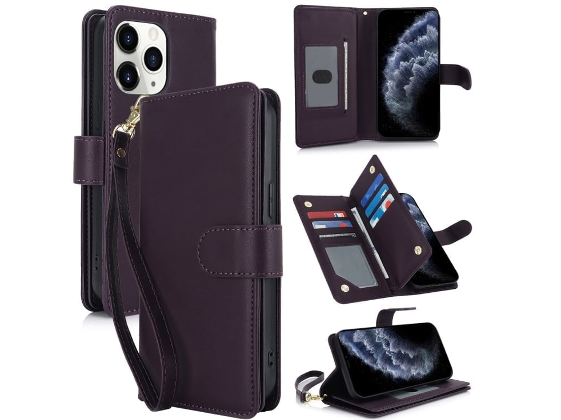 Capa Carteira De Couro Para Iphone 11 Pro - Com Rfid - Para Vários Cartões