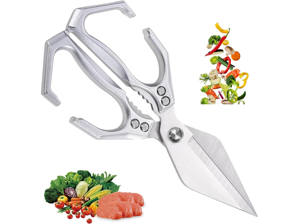 Tesoura De Cozinha Inox Multifuncional Com Lâmina Serrilhada Para Frango E Marisco