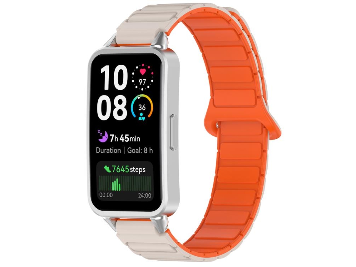 Bracelete para Huawei Band 10 / 9 / 8 Silicone Magnético Bicolor Laranja Starlight XIAOMOYU