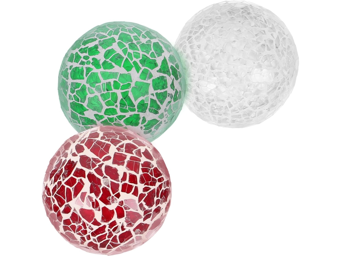 Bolas Decorativas de Mosaico Vidro, 3 Peças, 6 Cm, Cores Sortidas, para Decoração Mesas e CHABERLU