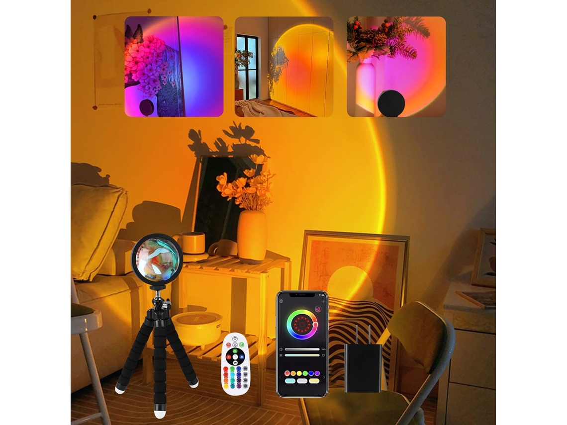 Luminária Sunset, Luminária Noturna Led Sunset, Projetor Neon para Quarto BRILVIBERA
