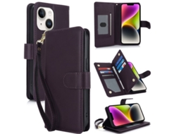 Capa Carteira De Couro Para Iphone 14 Plus - Com Rfid - Para Vários Cartões