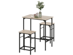 Conjunto De Mesa De Bar Com 2 Banquinhos Em Estrutura De Aço, Efeito Madeira Natural