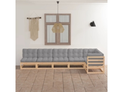 Vidaxl 6 Pcs Conjunto Lounge De Jardim Com Almofadões Pinho Maciço