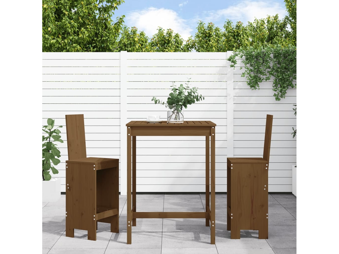 Jogo 3 Peças De Bar P/ Jardim Madeira Pinus Maciça Marrom Mel Dkd Home Decor