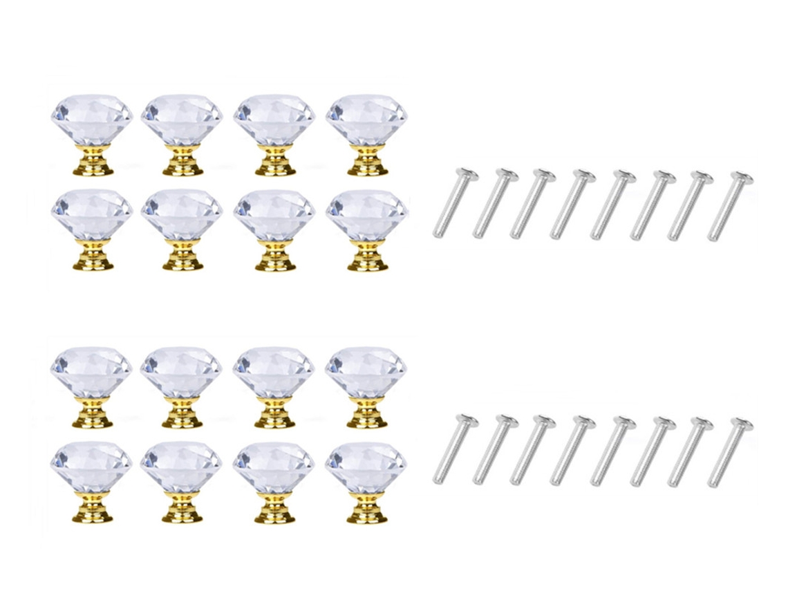 Puxadores de Vidro em Formato Diamante, Transparentes/dourados, Pacote com 8 Unidades BRILVIBERA (16)