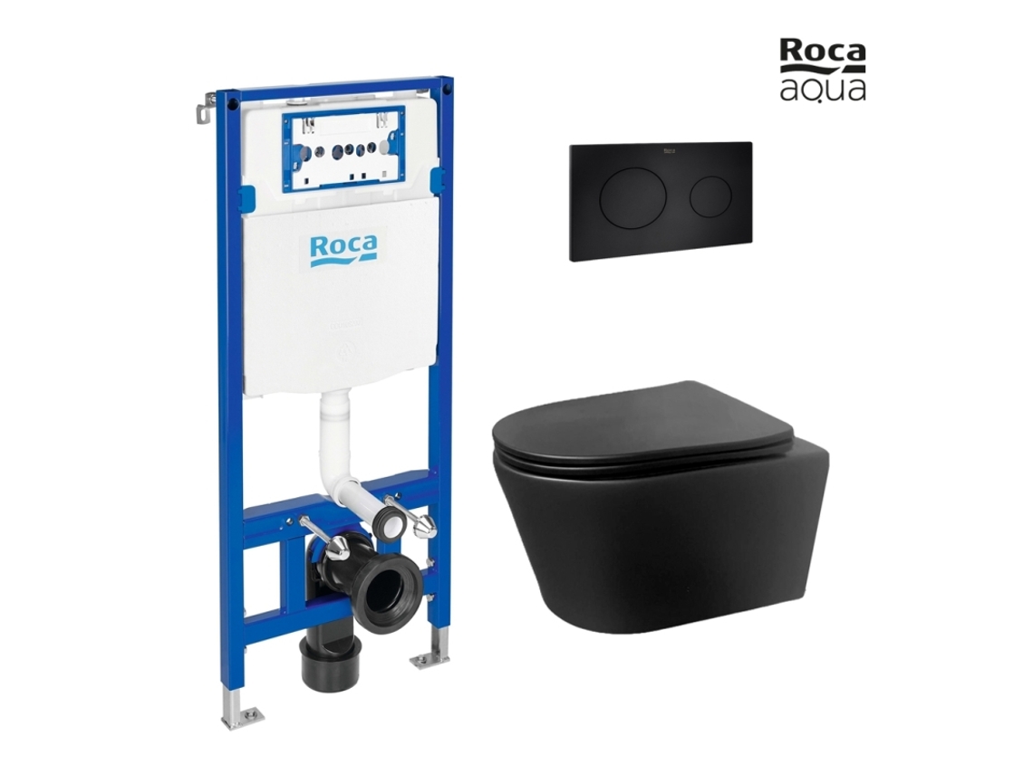 ROCK DUPLO PACK PACK BACIA FLOCADA E PL10 PUSHBUTTON PRETO MATTE COM SANITÁRIO SUSPENSO Eclipse Preto sem aros by AQUA