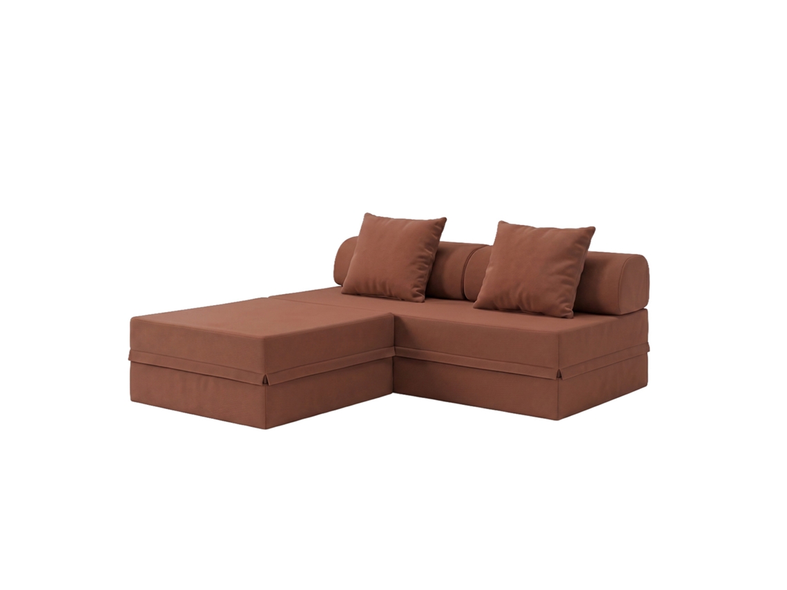 Sofá Modular 3 Lugares + Puff Convertível Liso Terracota SKOFFA