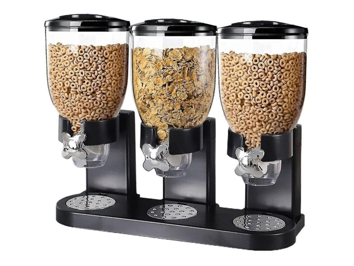 Dispenser De Alimentos Secos Triplo Para Cereais, Nozes, Grãos E Snacks - Acrílico E Metal, Controle Individual, Segurança E Frescura
