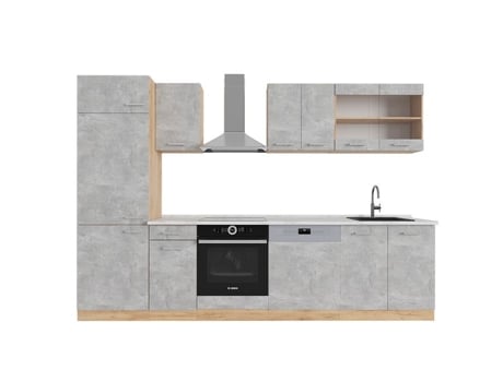 Cozinha R-Line, 300cm, PT Mármore, Betão/força de ouro Carvalho VICCO