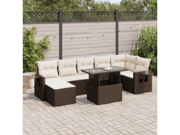 Vidaxl 8 Pcs Conjunto Sofás De Jardim C/ Almofadões Vime Pe Castanho