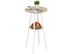 Mesa Alta De Cozinha Redonda Com Prateleira De Armazenamento Para 2 Pessoas Com Estrutura De Metal 55x55x95 Cm Madeira E Branco