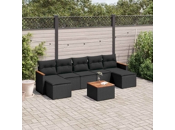 Vidaxl 8 Pcs Conjunto Sofás De Jardim Com Almofadões Vime Pe Preto