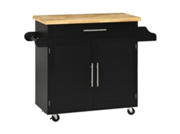 Carrinho Ilha De Cozinha Funcional, Suporte De Temperos E Toalhas, 109x40x89cm, Preto
