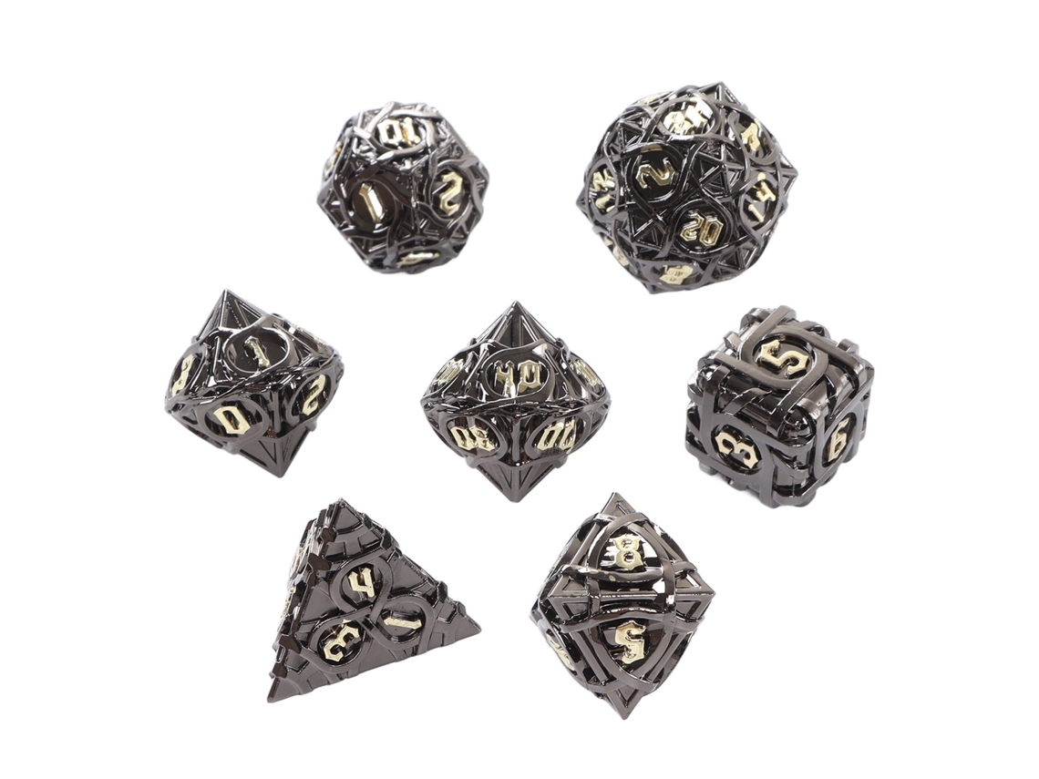 Conjunto De 7 Dados Poliédricos De Latão Oco Com Revestimento Para Jogos De Tabuleiro