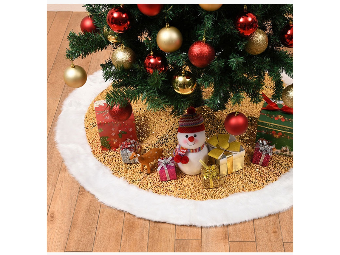 Tapete Dourado Para Árvore De Natal De 91 Cm (36 Polegadas), Tapete De Natal De Tecido De Pelúcia Com Lantejoulas