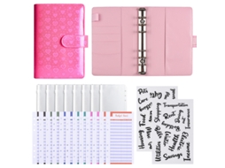 A6 Laser Macaron Pu Leather Cash Budget Planner Loose Leaf Notebook Standard Gift Set, Love Rose Red 12-budget Cards