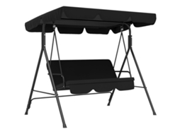 Baloiço de jardim de 3 lugares com almofada, toldo ajustável e estrutura de aço 172x110x153cm preto BTFORUS