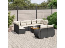 Vidaxl 10 Pcs Conjunto Sofás De Jardim C/ Almofadões Vime Pe Preto