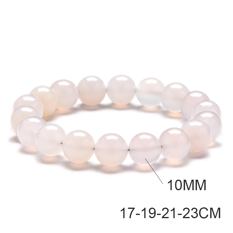 Pulseira de Contas de Ágata Branca Natural . Joia de Cristal para Ioga e Cura. MDUG (10 Mm X 23 Cm)