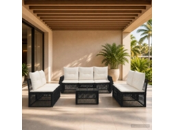 Vidaxl Conjunto De Sofá De Jardim 8 Unid. Preto E Branco Creme Vime Pe