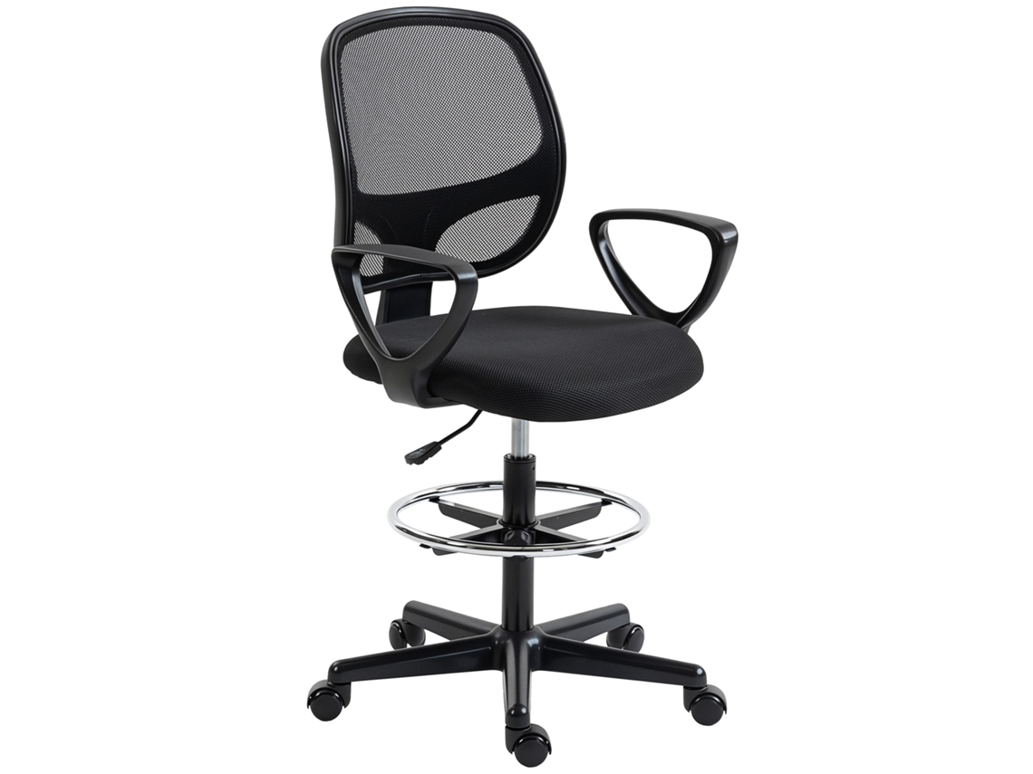 Cadeira Escritório Ergonômica 59x58x103-123cm Com Apoio Pés E Braços, Altura Ajustável Preta