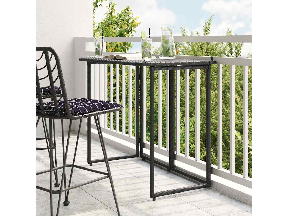 Vidaxl Mesa De Jardim Dobrável 90x51x75 Cm Vime Pe Preto